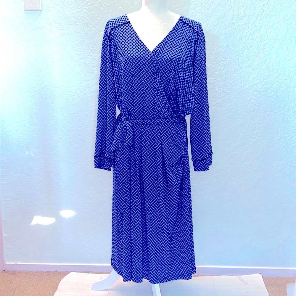 Jones New York Blue Black Wrap Maxi Dress